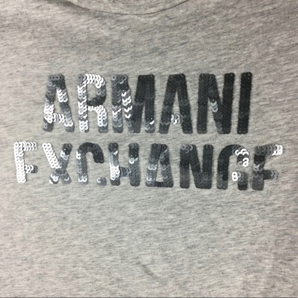 NWT Armani Exchange Sequined Logo Short Sleeve Crew Neck Heather Gray Tee Sz XS - Picture 6 of 11